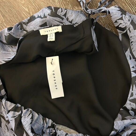 NWT Topshop Jacquard Puff Sleeve Mini Dress Blue Floral Open Back US 12 UK 16 - Picture 13 of 14